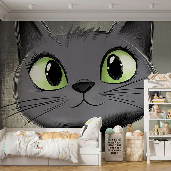 Cute Cat Wallpaper | Bright Green Eyes Wall Mural