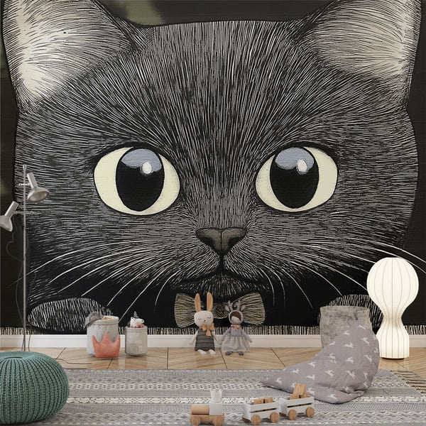 Cat Wallpaper | Black Cat Bow Tie Wall Mural Design