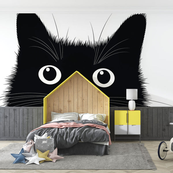 Black Cat Silhouette Wallpaper | Expressive Eyes Mural