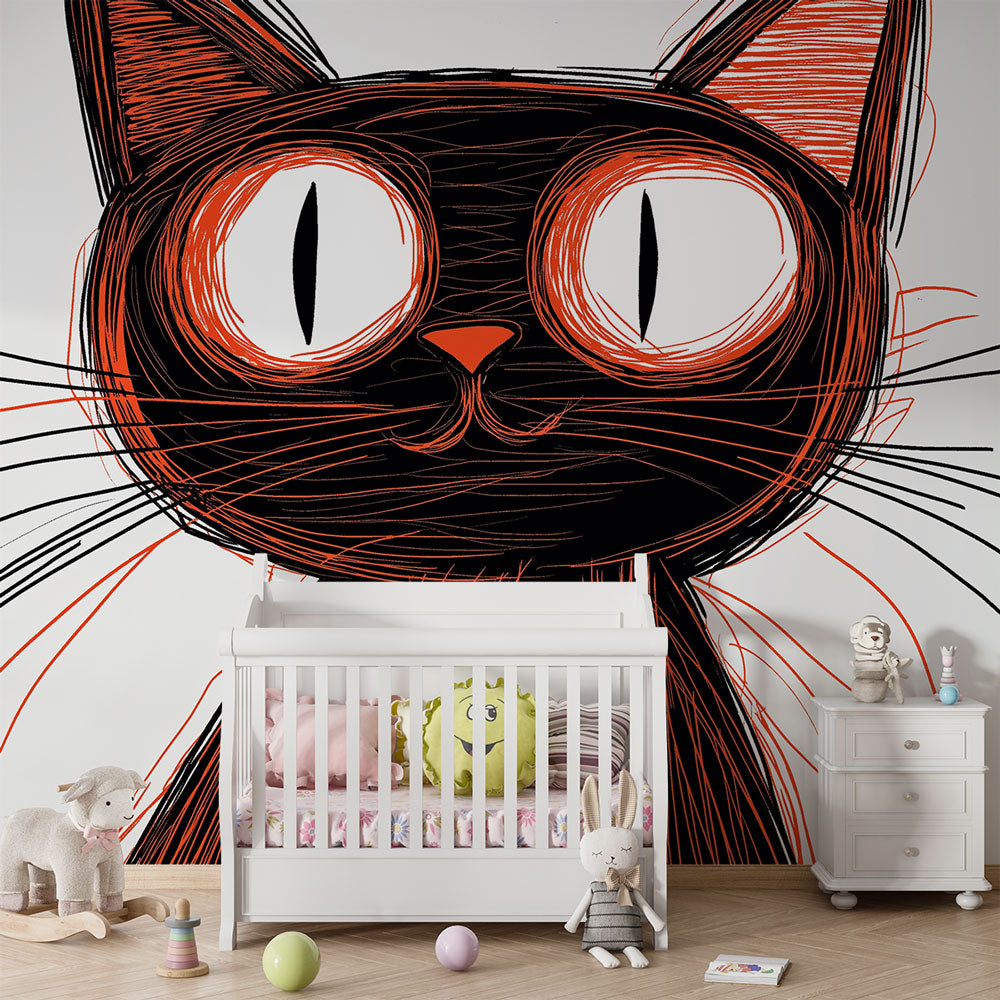 Stylized Cat Wallpaper | Big Expressive Eyes Wall Mural