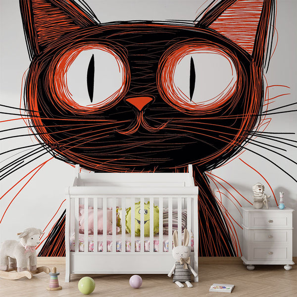 Stylized Cat Wallpaper | Big Expressive Eyes Wall Mural
