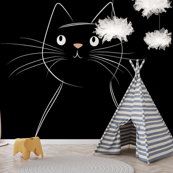 Stylised Black Cat Wallpaper | Minimalist Feline Lines