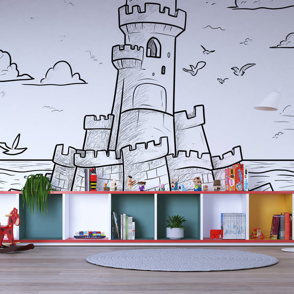 Sandcastle Beach Wallpaper | Sunlit Island Coloring Scene