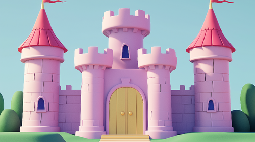 Cartoon Pink Castle Wallpaper | Playful Toy Towers & Banners