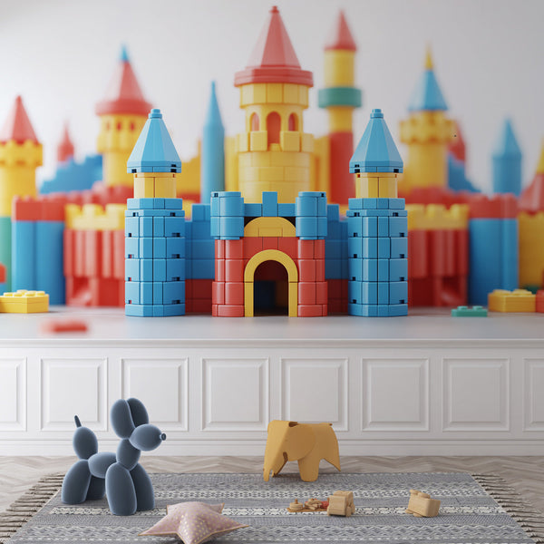 Colourful Brick Castle Wallpaper | Magical Toy-Block Fortress