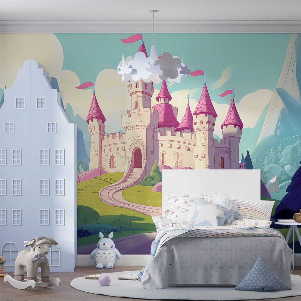 Pink Tower Castle Wallpaper | Fairytale Wall Mural