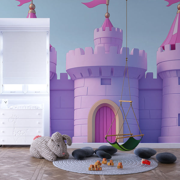 Pastel Fairytale Castle Wallpaper | Pink Towers & Banners