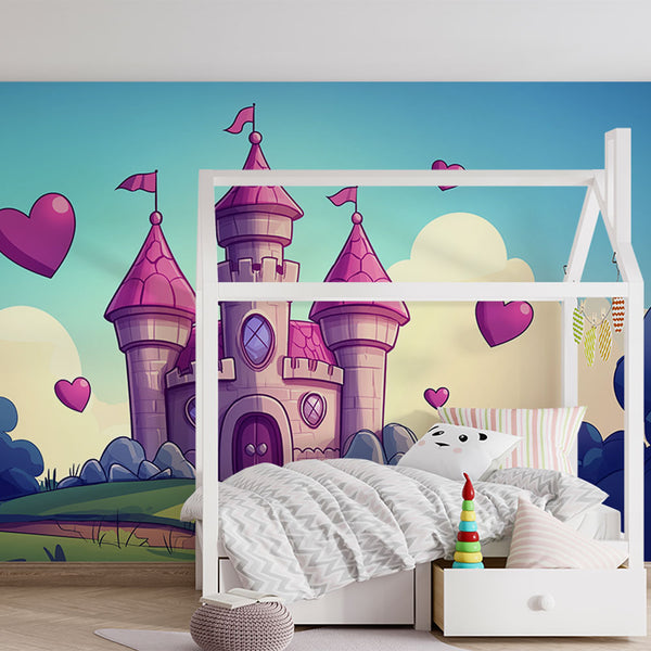 Romantic Castle Wallpaper | Floating Hearts Mural
