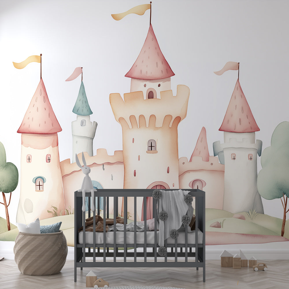 Fairytale Castle Wallpaper | Pastel Towers Among Soft Trees