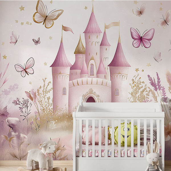 Fairytale Castle Wallpaper | Pink Butterfly Mural