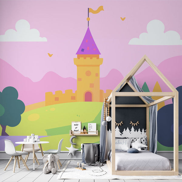 Fairytale Castle Wallpaper | Soft Hills Wall Mural
