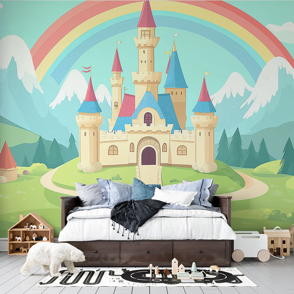 Fairytale Castle Wallpaper | Rainbow Landscape Mural