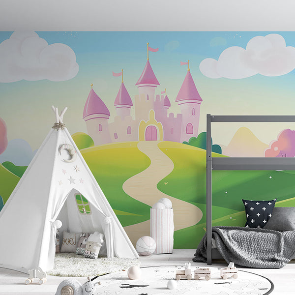 Fairytale Castle Wallpaper | Pastel Landscape Mural