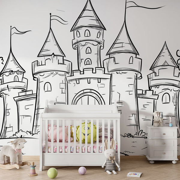 Castle Wallpaper | Black & White Medieval Castle Illustrations