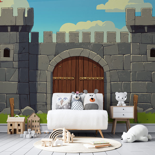Medieval Castle Wallpaper | Wooden Gate & Imposing Stone Towers