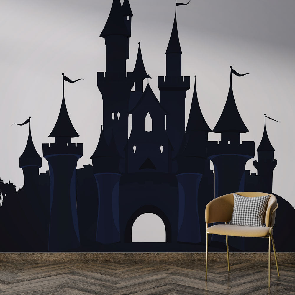 Mysterious Castle Wallpaper | Stately Silhouette with Towers & Flags
