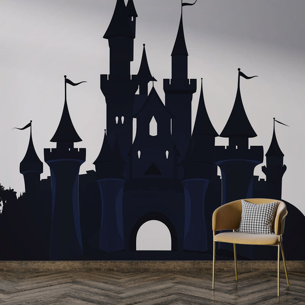 Mysterious Castle Wallpaper | Stately Silhouette with Towers & Flags