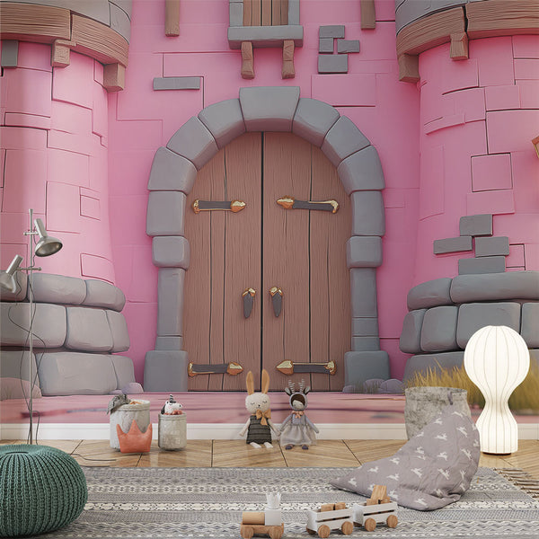 Pink Castle Wallpaper | Elegant Wooden Gate with Modern Details