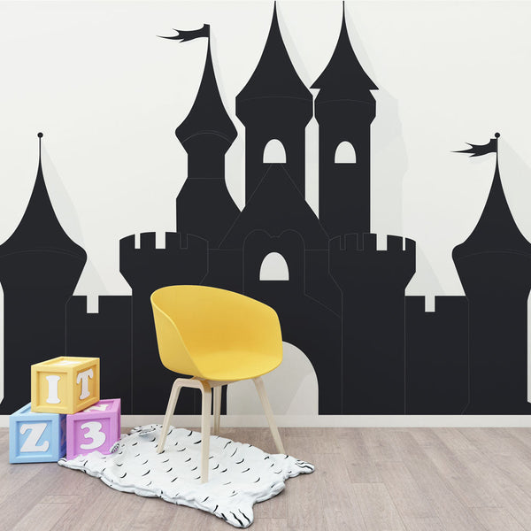 Castle Silhouette Wallpaper | Elegant Medieval Stronghold in Black