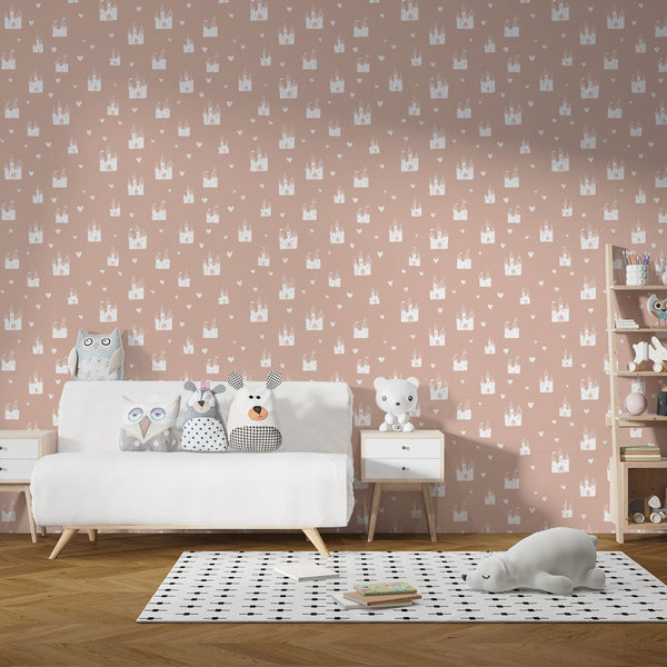 Castle Wallpaper | Fairytale Hearts Pastel Wall Mural