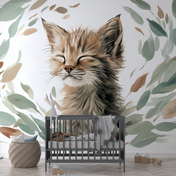 Kitten Wallpaper | Adorable Cat Framed by Soft Leaves