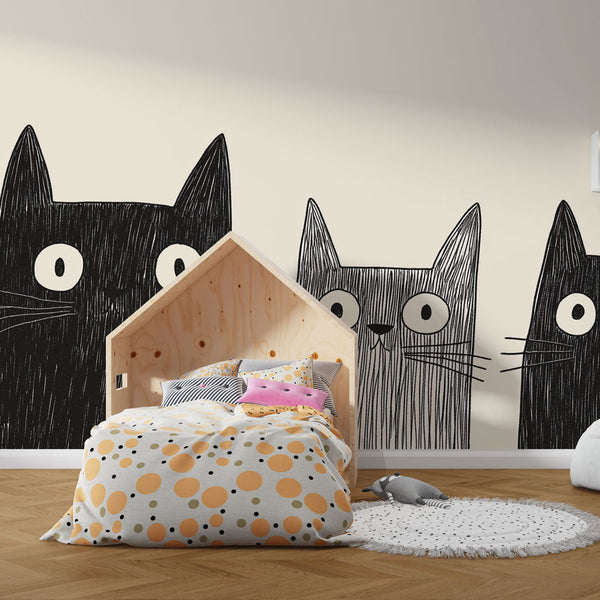 Three Cats Wallpaper | Graphic Style Wall Mural