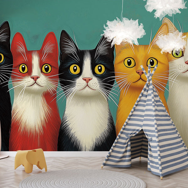 Colorful Cats Wallpaper | Five Adorable Cats with Unique Looks