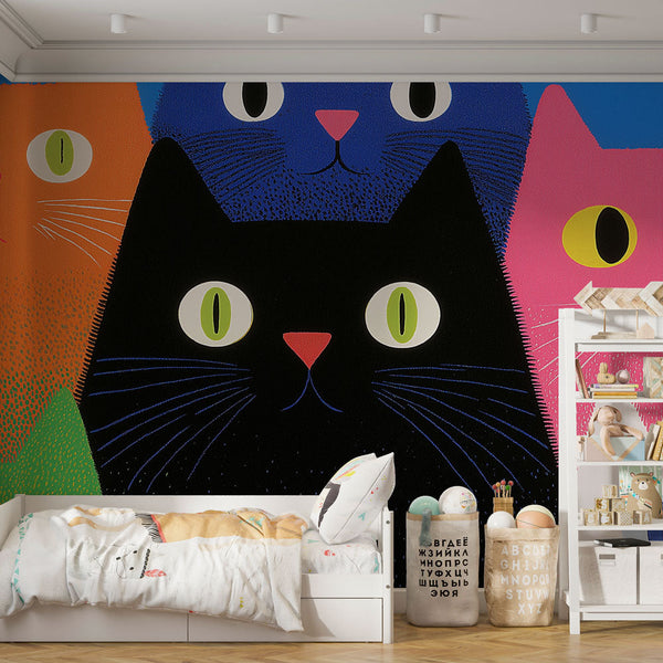 Vibrant Cat Heads Wallpaper | Bright Colourful Felines