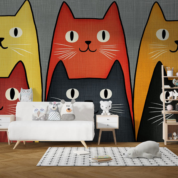 Colorful Cats Wallpaper | Playful Stylized Feline Motifs