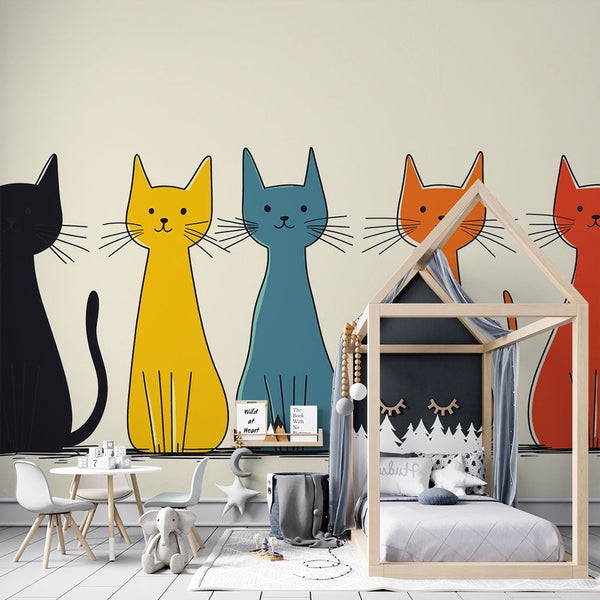 Colored Cat Chain Wallpaper | Vibrant Silhouettes Mural