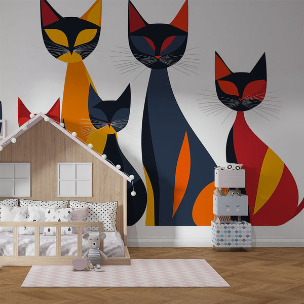 Cat Silhouettes Wallpaper | Modern Colored Wall Mural