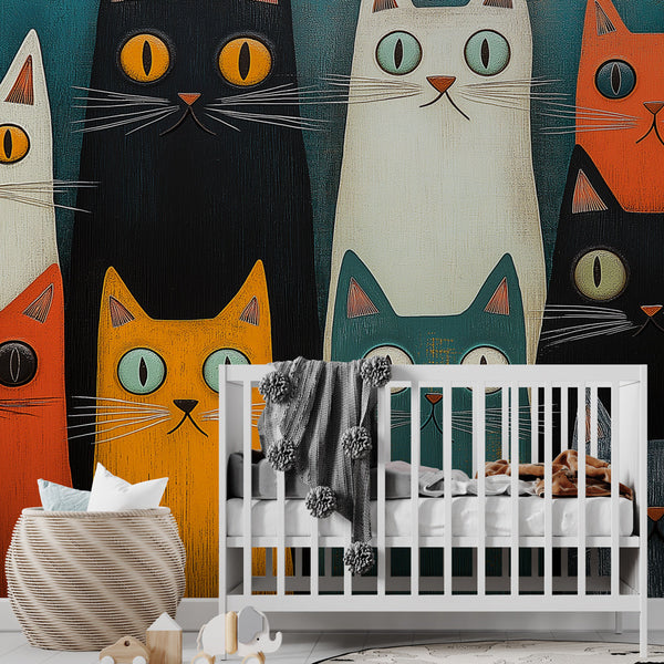 Playful Colourful Cats Wallpaper | Stylised Bright Felines