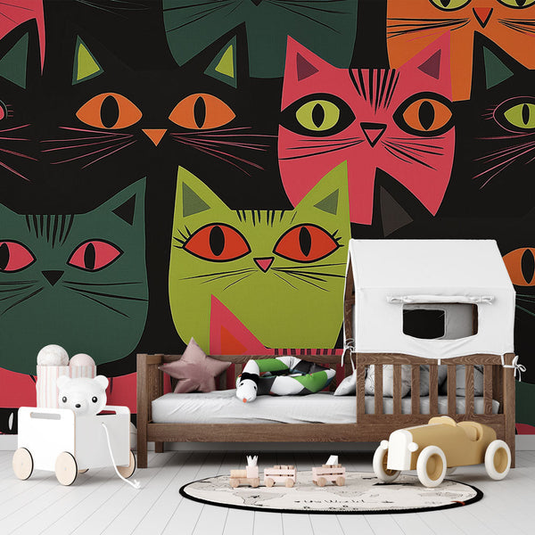 Playful Colorful Cats Wallpaper | Vivid Faces Wall Mural
