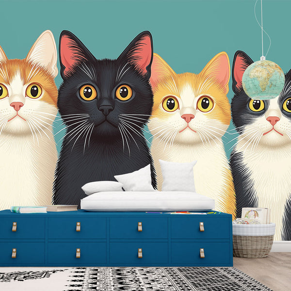 Cats Wallpaper | Colorful Illustration of Five Adorable Cats