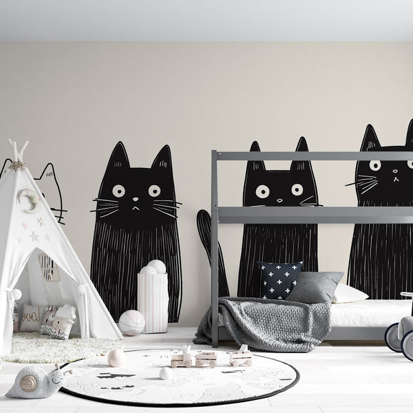 Hand-Drawn Cats Wallpaper | Playful Sketched Wall Mural