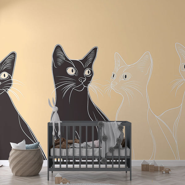 Modern Elegant Cats Wallpaper | Beige Background Mural