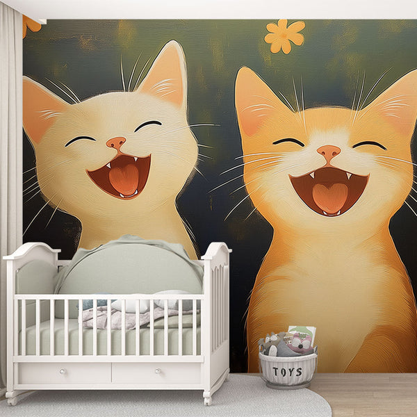 Joyful Cats Wallpaper | Three Smiling Cats Wall Mural