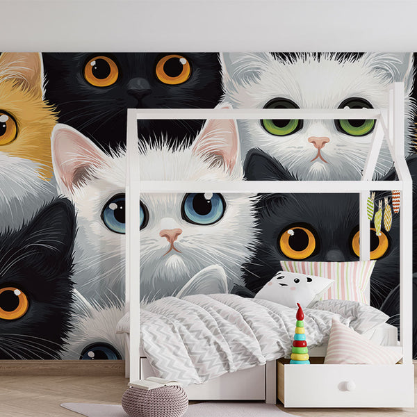 Cute Cats Wallpaper | Expressive Eyes Wall Mural Design