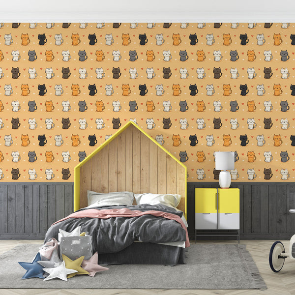 Cute Cat Wallpaper | Adorable Kitties on a Warm Orange Ground