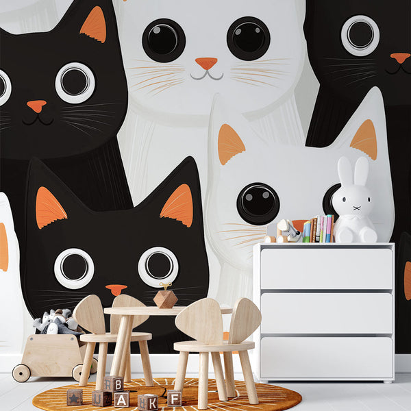 Cute Cats Wallpaper | Adorable B&W Wall Mural Design