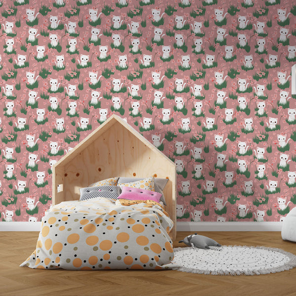 Cat Wallpaper | Cute Kittens and Flowers Wall Mural