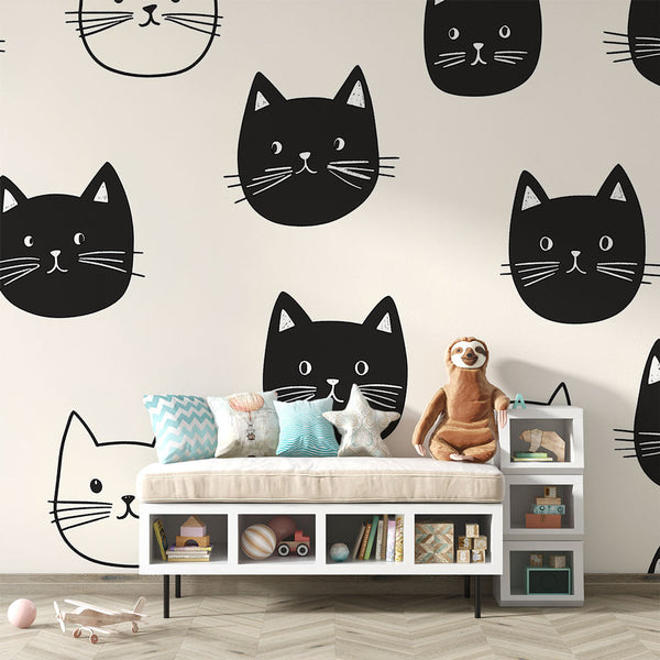 Cute Cats Wallpaper | Black And White Faces Wall Mural