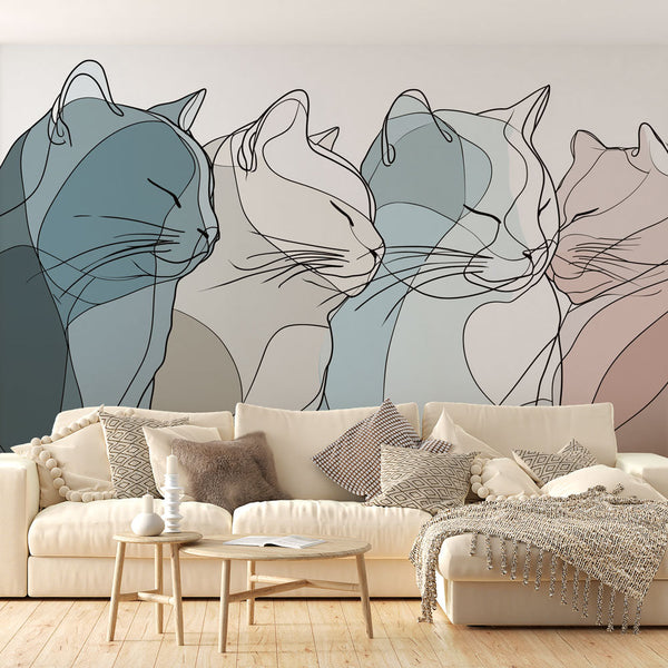 Cat Wallpaper | Minimalist Feline Silhouettes in Line Art