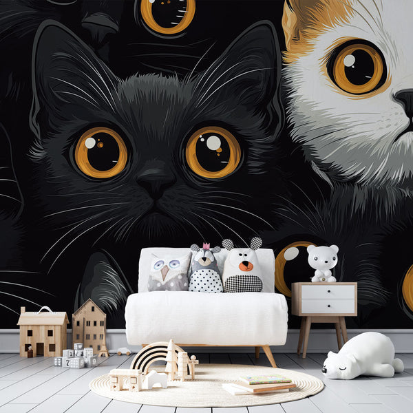 Big-Eyed Kittens Wallpaper | Playful Feline Pattern