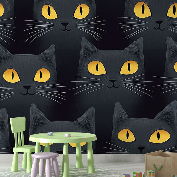 Black Cats Wallpaper | Stylized Cats with Yellow Eyes on Dark