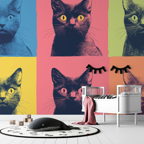 Pop Art Cats Wallpaper | Graphic Colorful Wall Mural