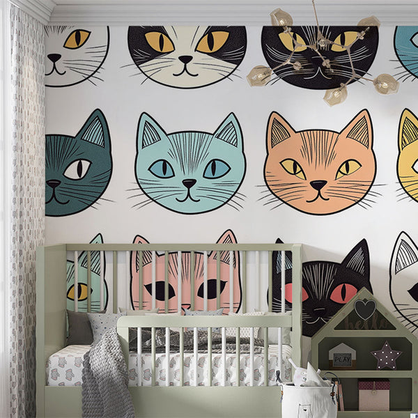 Stylized Cats Wallpaper | Colorful Faces Wall Mural