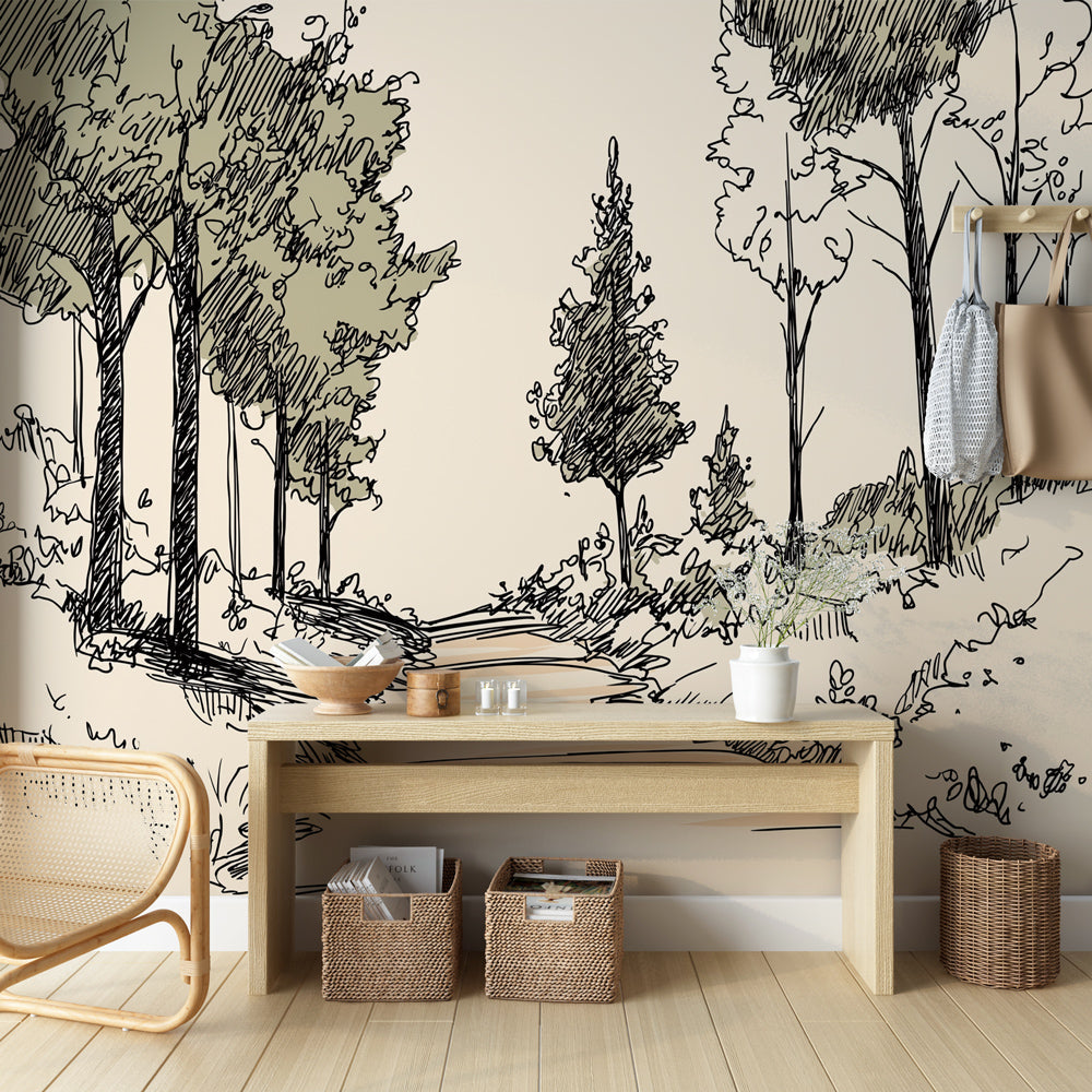 Forest Path Wallpaper | Black and White Nature With Green Accents