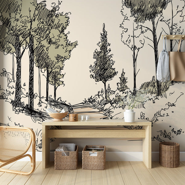 Forest Path Wallpaper | Black and White Nature With Green Accents