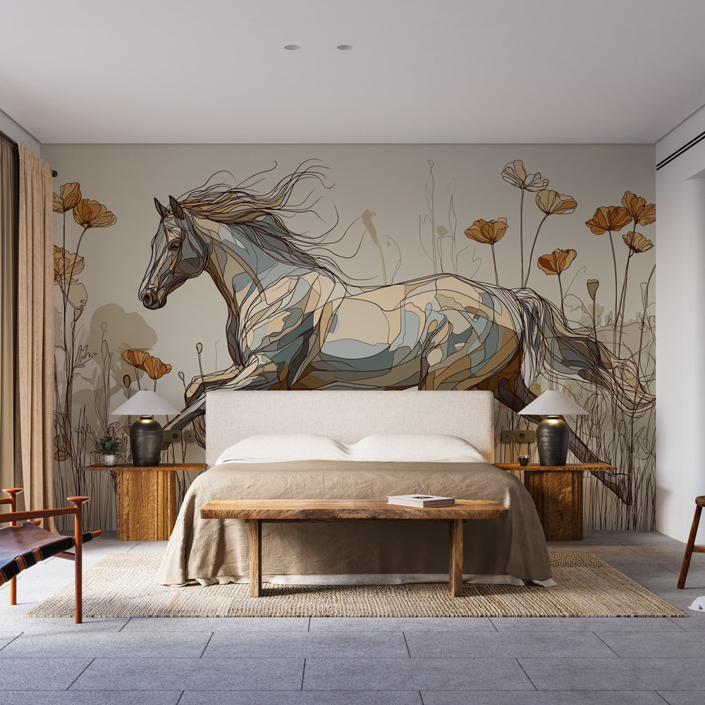 Horse Wallpaper | Stylized Horse Among Delicate Wildflowers
